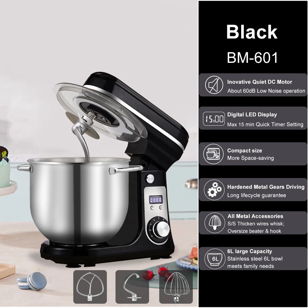 BioloMix 6-speed Kitchen Food Stand Mixer 1200W DC Quiet Motor  6L Stainless Steel