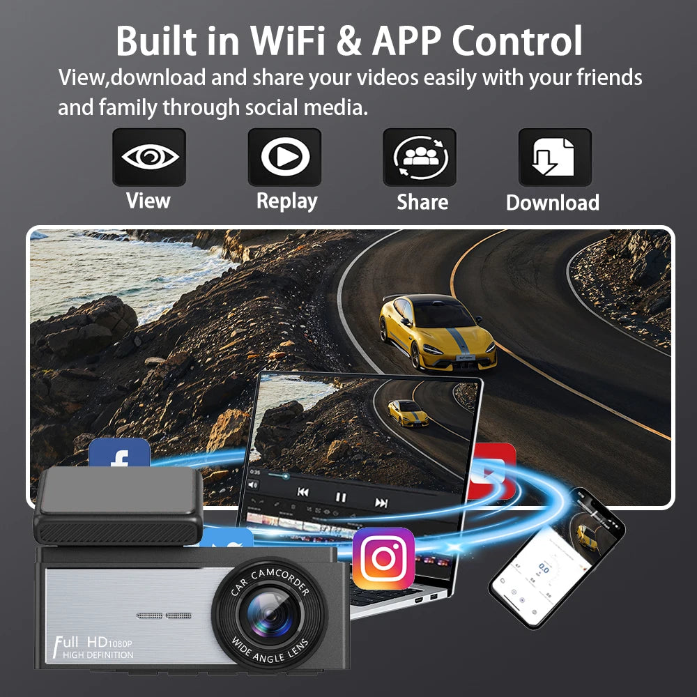 3 Channel WIFI Dash Cam 1080P Car Dvr Interior Vehicle Three Way Camera Mini DVRs