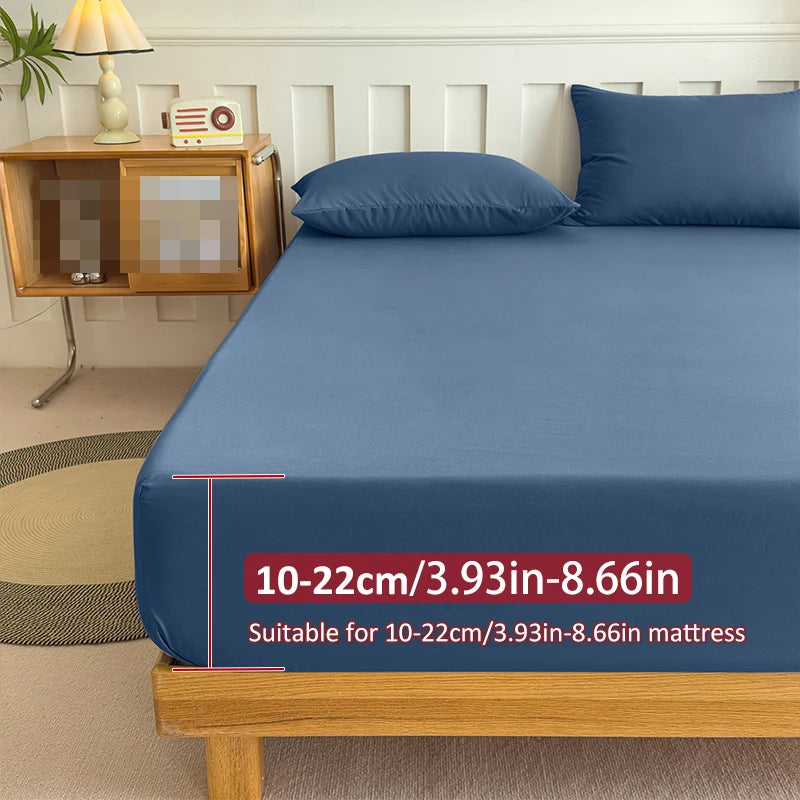 Fitted Bed Sheet with Elastic Band Solid Color Soft Mattress Cover