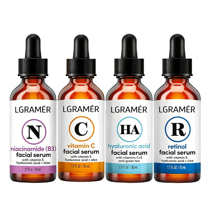 Vitamin C Retinol Niacinamide Hyaluronic Acid 4 Bottles Facial Serum