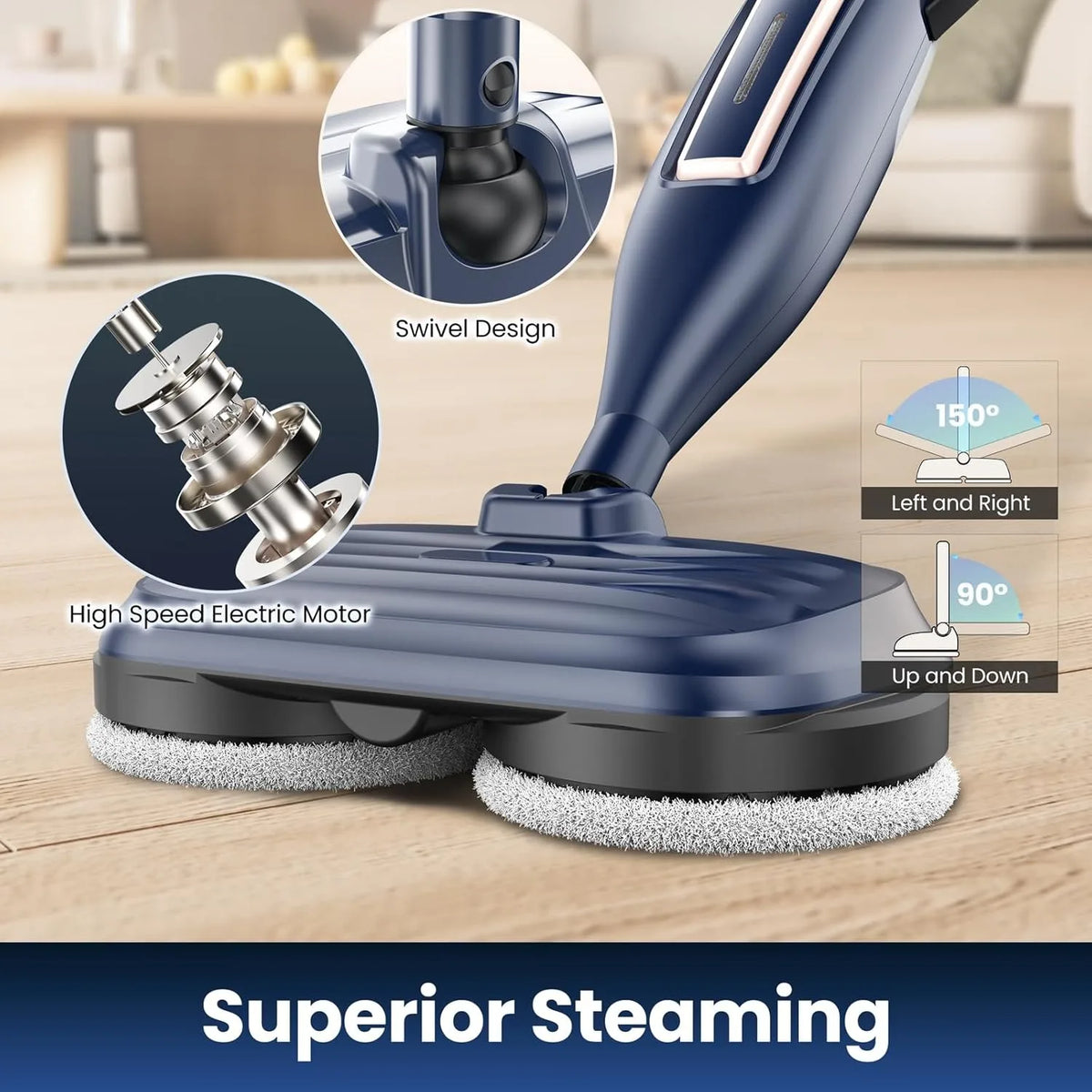 VM6 Steam Mop Cleaner with Rotating Mop Pads 1300W Powerful Floor Steamer 10 in 1