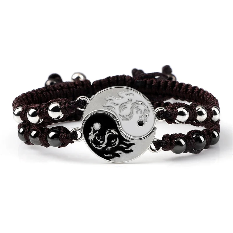 2Pcs/set Dragon Tai Chi Gossip Braided Bracelet for Women Men Best Friends Adjustable Yin Yang Bracelets Fashion Couple Jewelry
