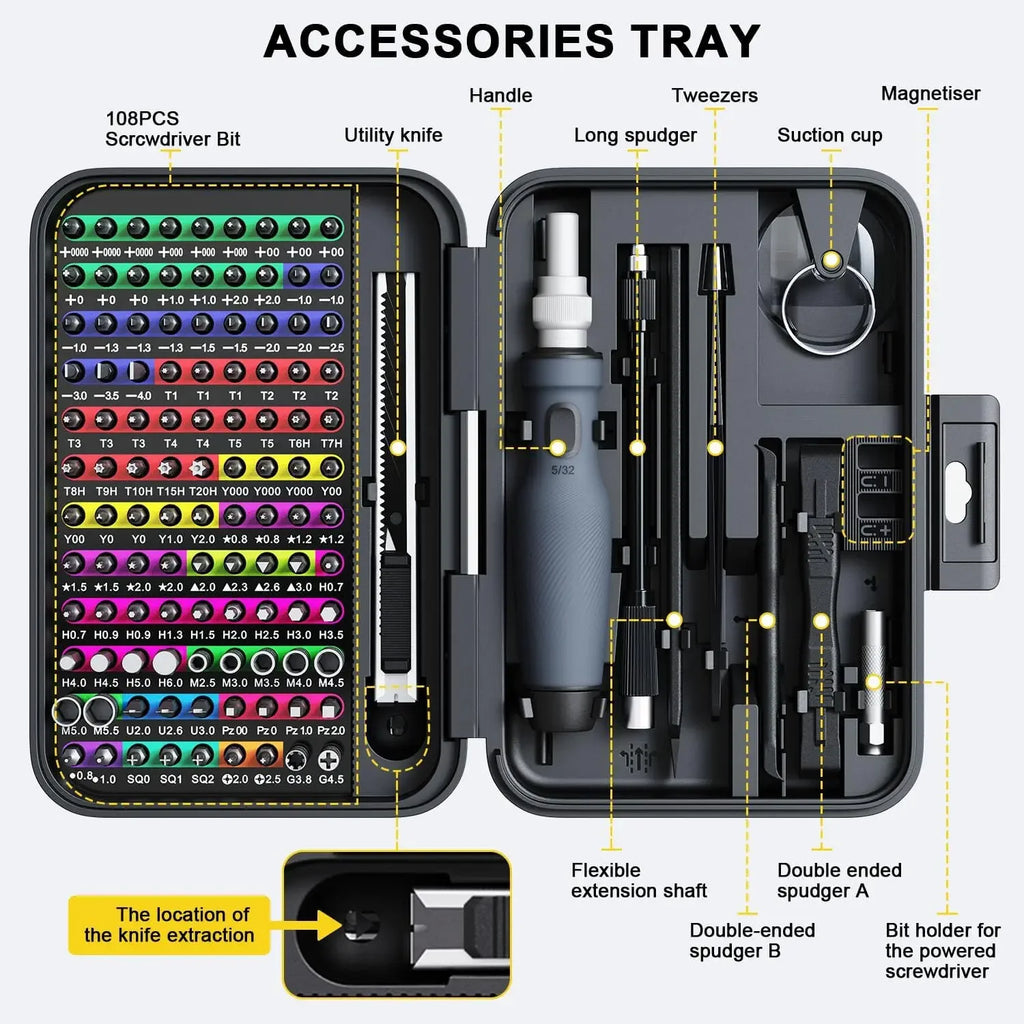 Mini Precision Screwdriver Set 132 in 1 Micro Magnetic Repair Tool Kits with Storage Box 108 Bits Small Screw Driver Tool kits