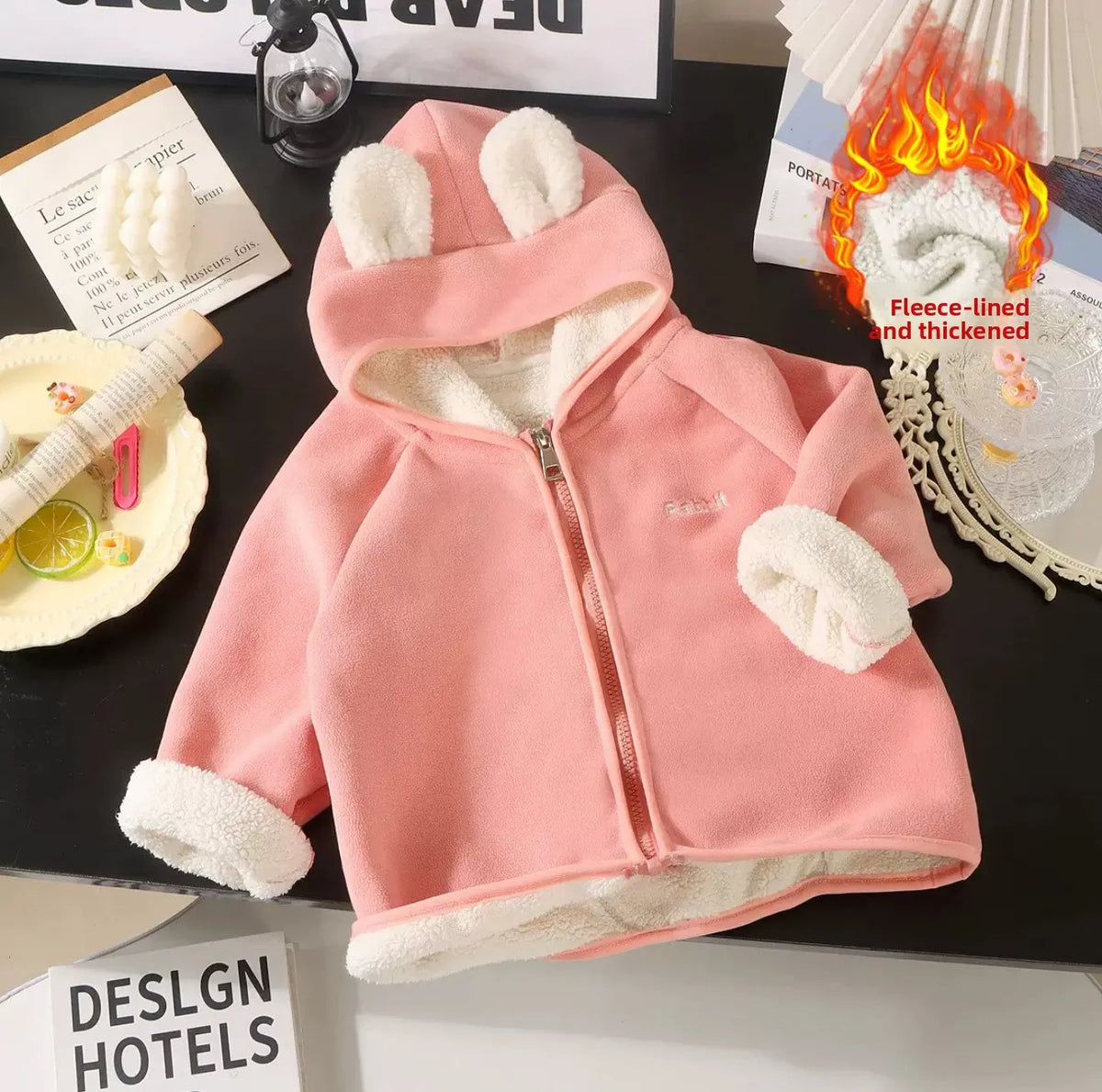 2026 Kids Winter Coat Thickened Fleece Jacket Cartoon Animal Hooded