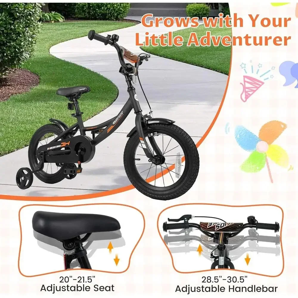 14 Inch Kids' Bike with Training Wheels, Dual Brakes, Adjustable Seat
