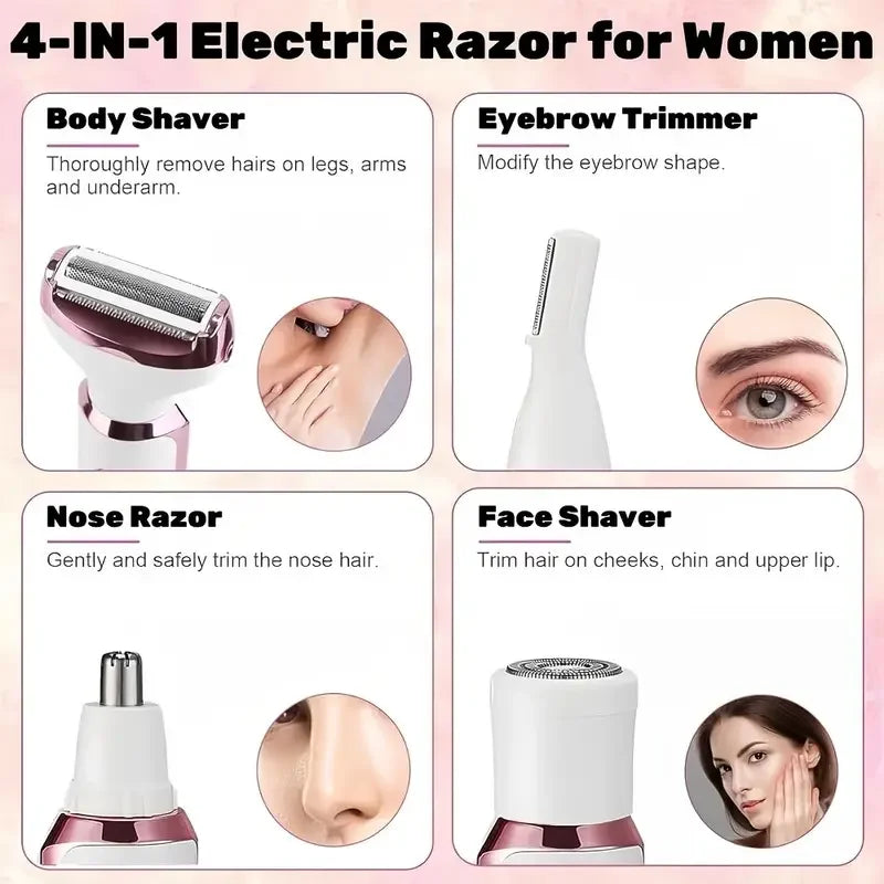 4-in-1 Painless Razor for Women] 4-in-1 Rechargeable Electric Razor for Women