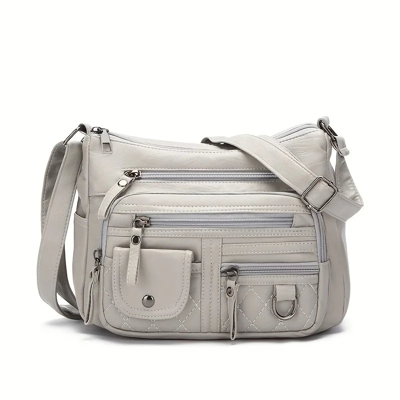 Vintage Women's Leather Crossbody Bags, Multi-layer Large Capacity Shoulder Bag, Suitable for Commuting and Travel Occasions