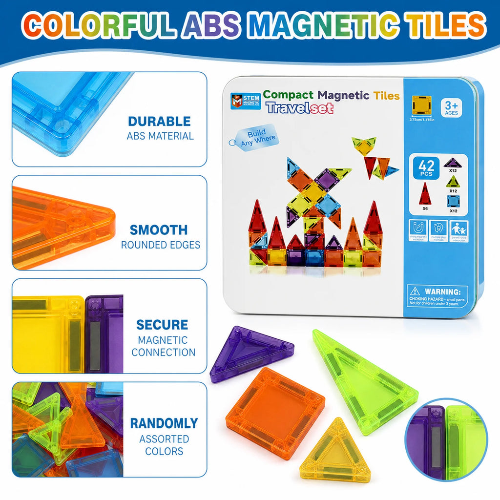 Magnetic Tiles Travel Set Metal Tin Box STEM Building Blocks