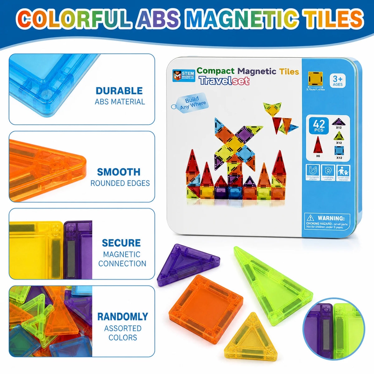 Magnetic Tiles Travel Set Metal Tin Box STEM Building Blocks
