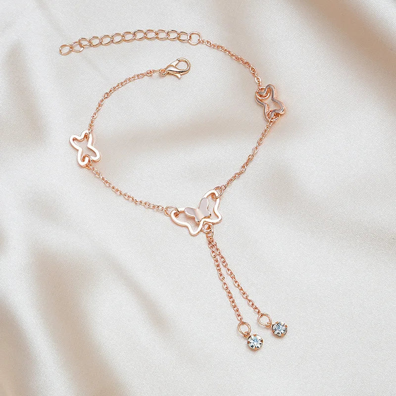 Bohemian Gold Silver Color Hollow Butterfly Anklets for Women Fashion Insect Zircon Ankle Bracelet Summer Beach Foot Chain Jewel
