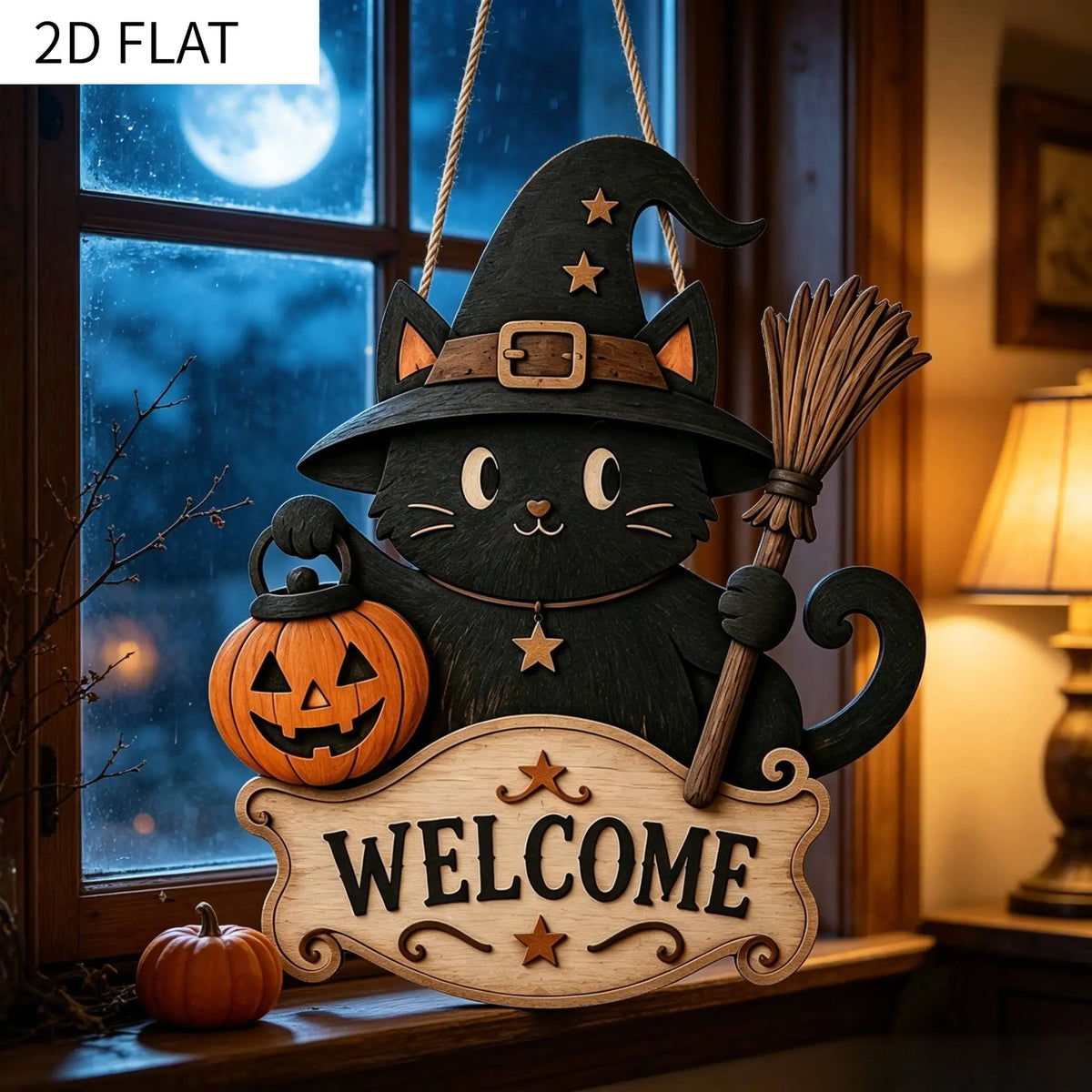 2/1 Piece Black Cat Halloween Welcome Door Hanging,