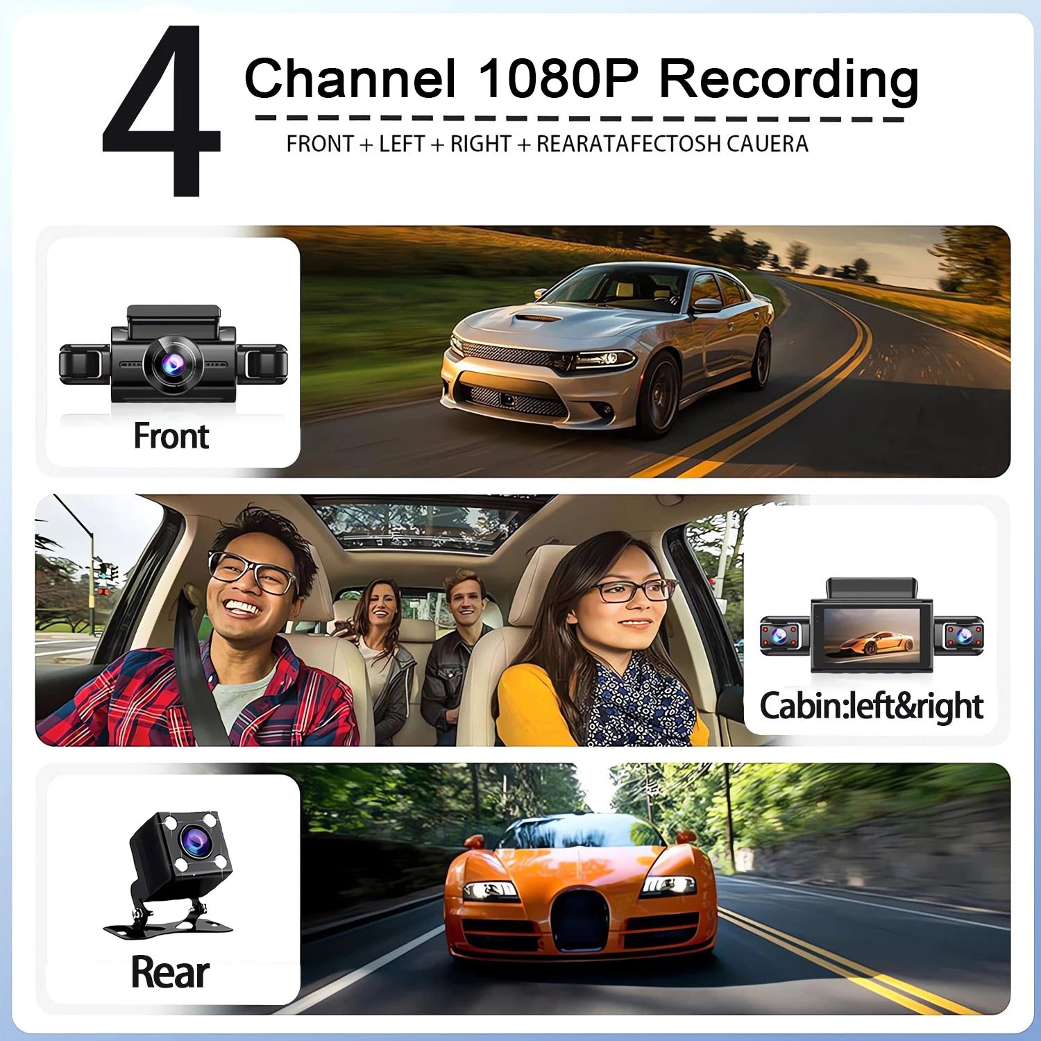 FHD 1080P 4 Channel Full HD Car DVR Wifi Dash Cam 4 Cameras Dashcam Video Recorder Night Vision Black Box Cabin 24H Parking