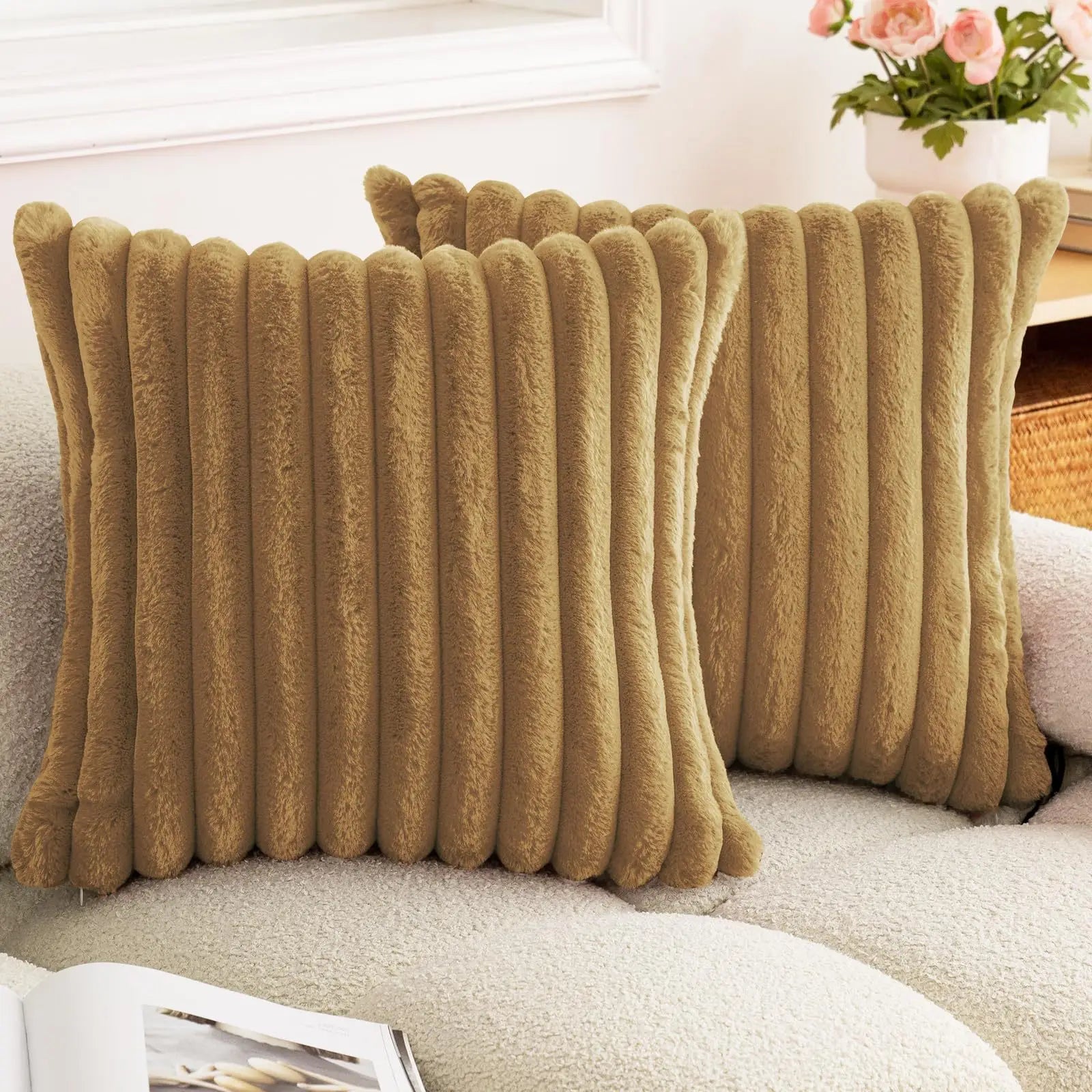 New Faux Rabbit Fur Square Cushion Cover Big Thick Striped Super Soft Solid Color Pillow Cover Sofa Decor Cushion Covers 2026