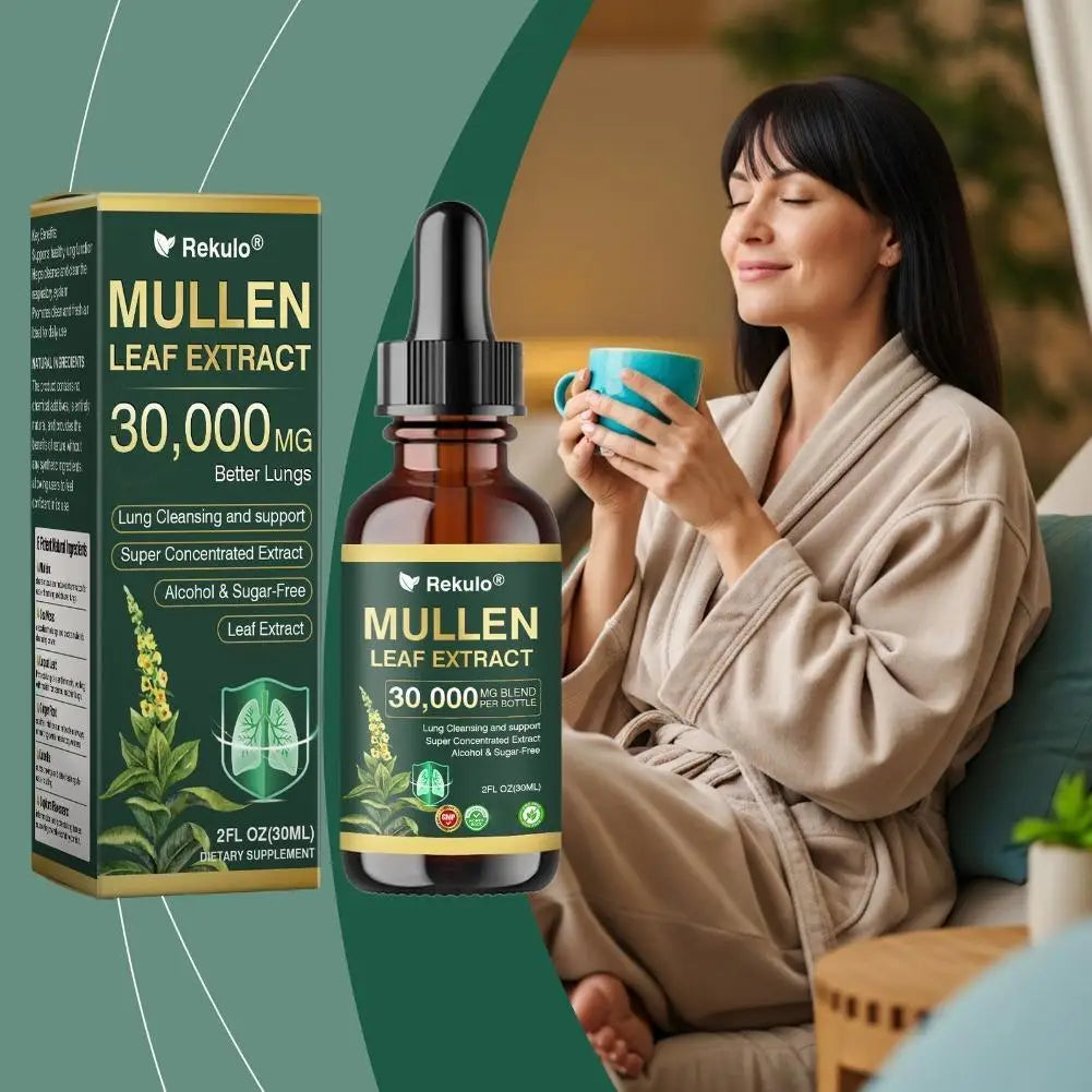 30000mg Mullein Leaf Herbal Drops, Lung Detox Cleansing Formula, Fast Absorption Natural Respiratory Health Maintenance
