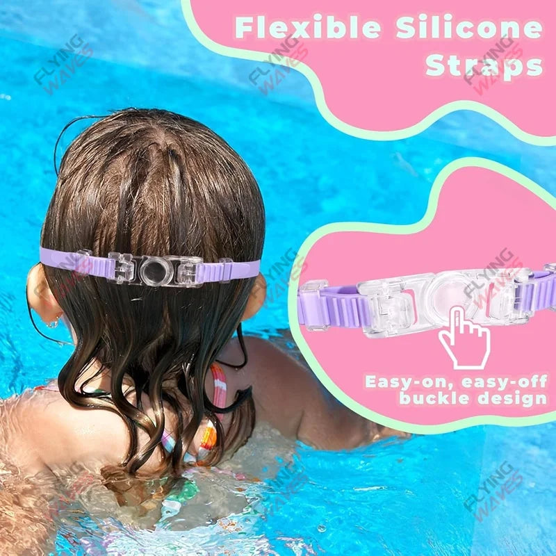 Colorful Kids Swim Goggles Wide Vision Anti-UV Anti-Fog
