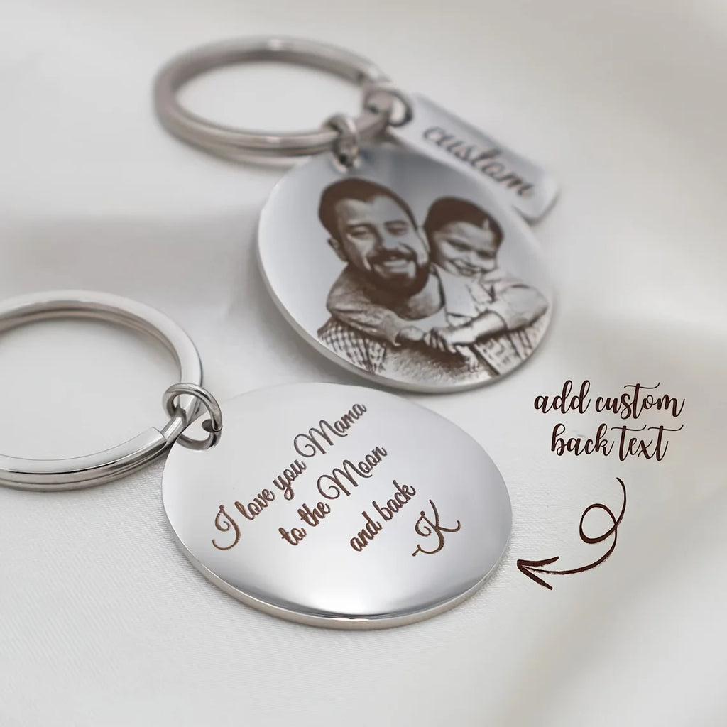 Stainless Steel Engraved Personalized Photo Keychain, Customizable Text Keychain, Customizable Round Family Keychain, Personalized Jewelry