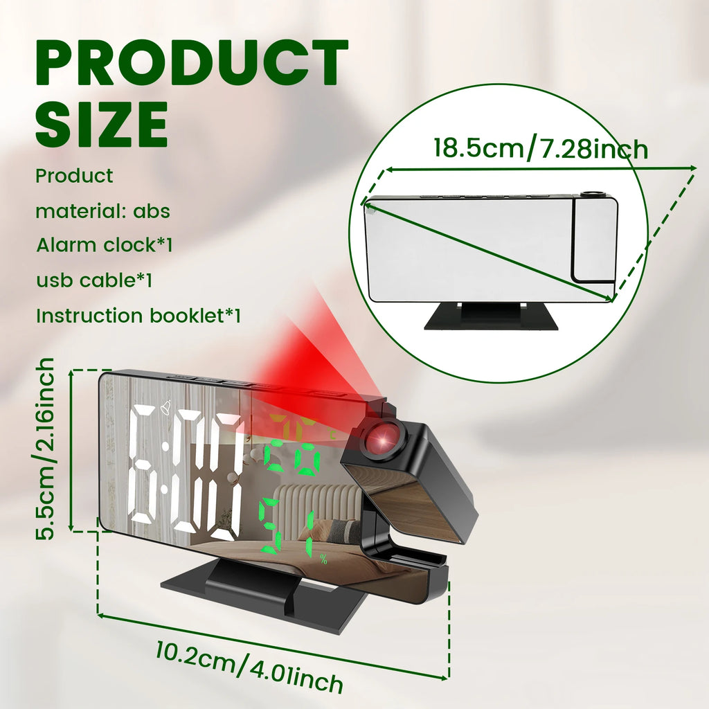 LED Digital Alarm Clock Projection Clock with 180°Rotatable Projector Mirror Large Screen Projection Clock For Home Office Table