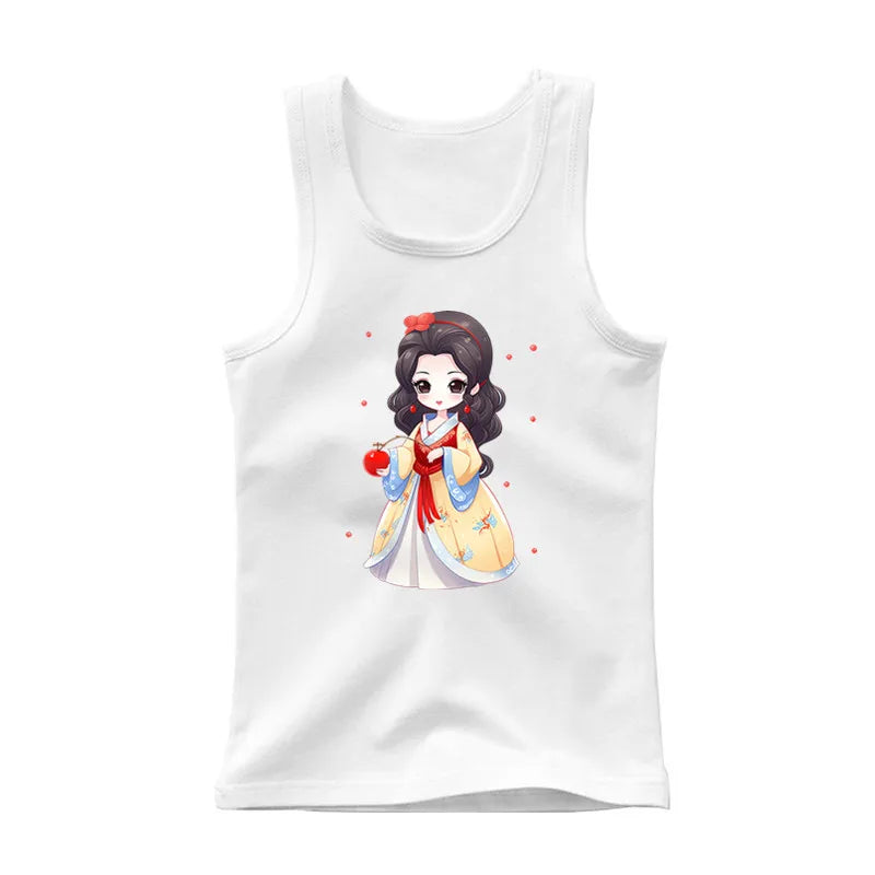 Girls Kawaii Ocean Princess Tanks Kids Sleeveless O-Neck Summer T-Shirt New Catoon Vest Top for Toddler Kids