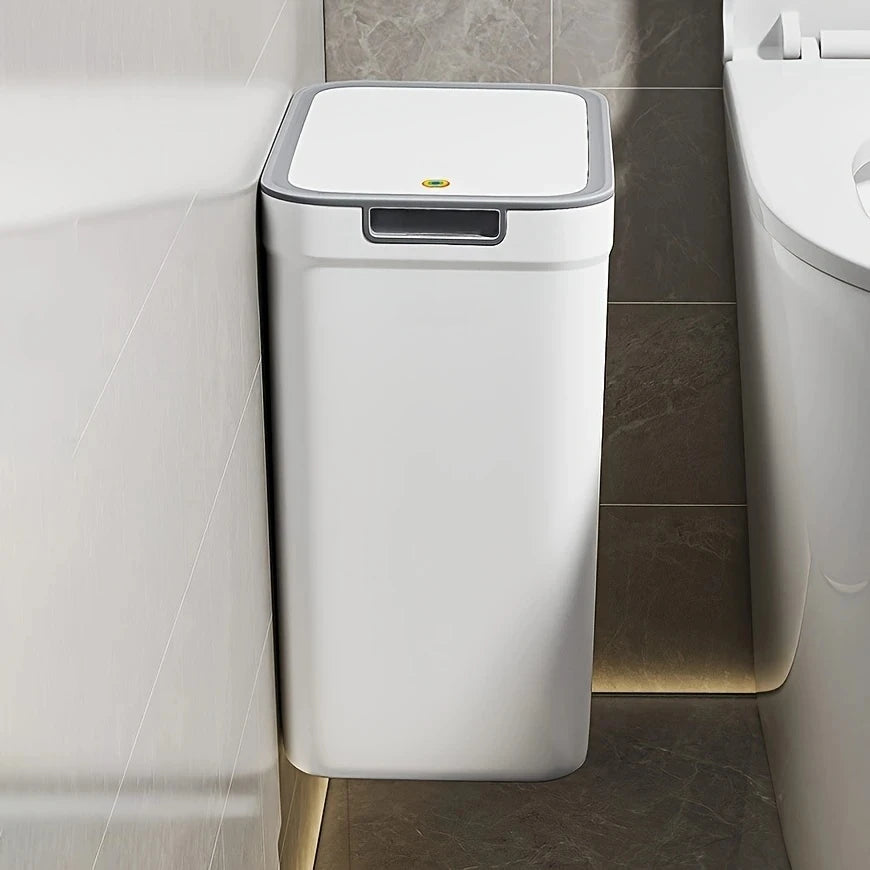 [Touchless Bathroom Trash Can] Odor-Sealing, Touchless Wall-Mounted Bathroom Trash Can | Durable Plastic, Rectangular Design wit