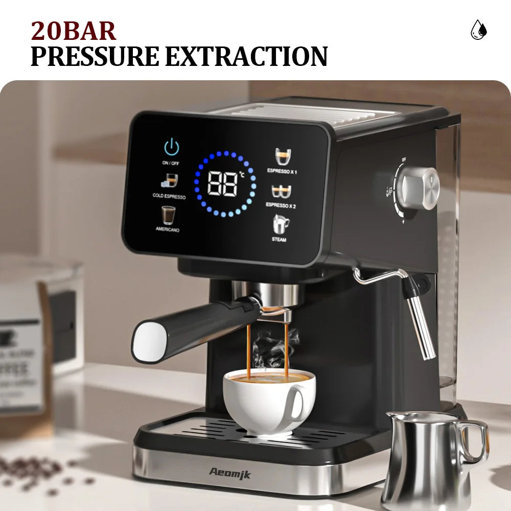 220V 1.5L Home Espresso Machine Hot Cold Brew Coffee Machine Maker Touchscreen Built-in Milk Frother for Household Daily Use