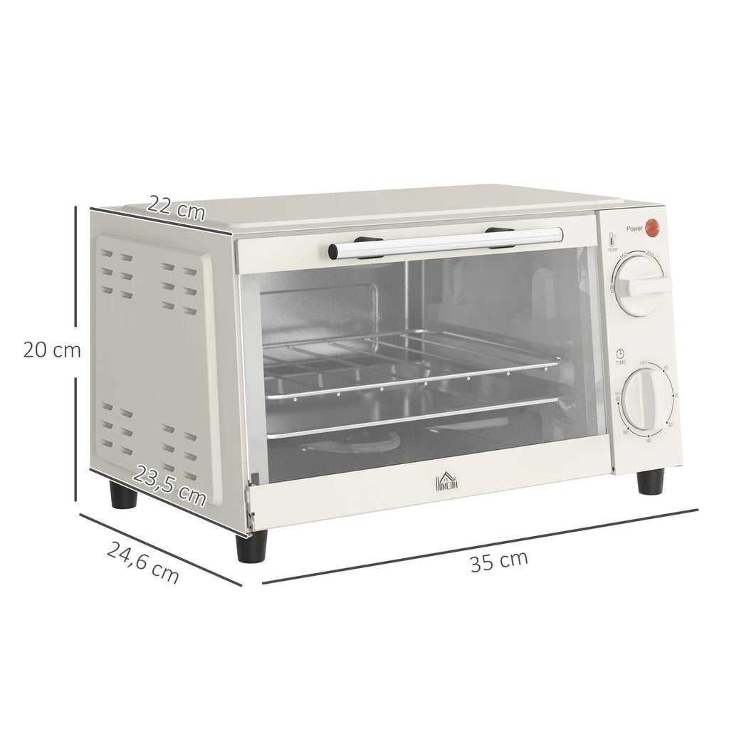Homcom Mini Oven 9L Mini Oven with Baking Tray, Grill Rack, 100 ° C-230 ° C Stainless Steel