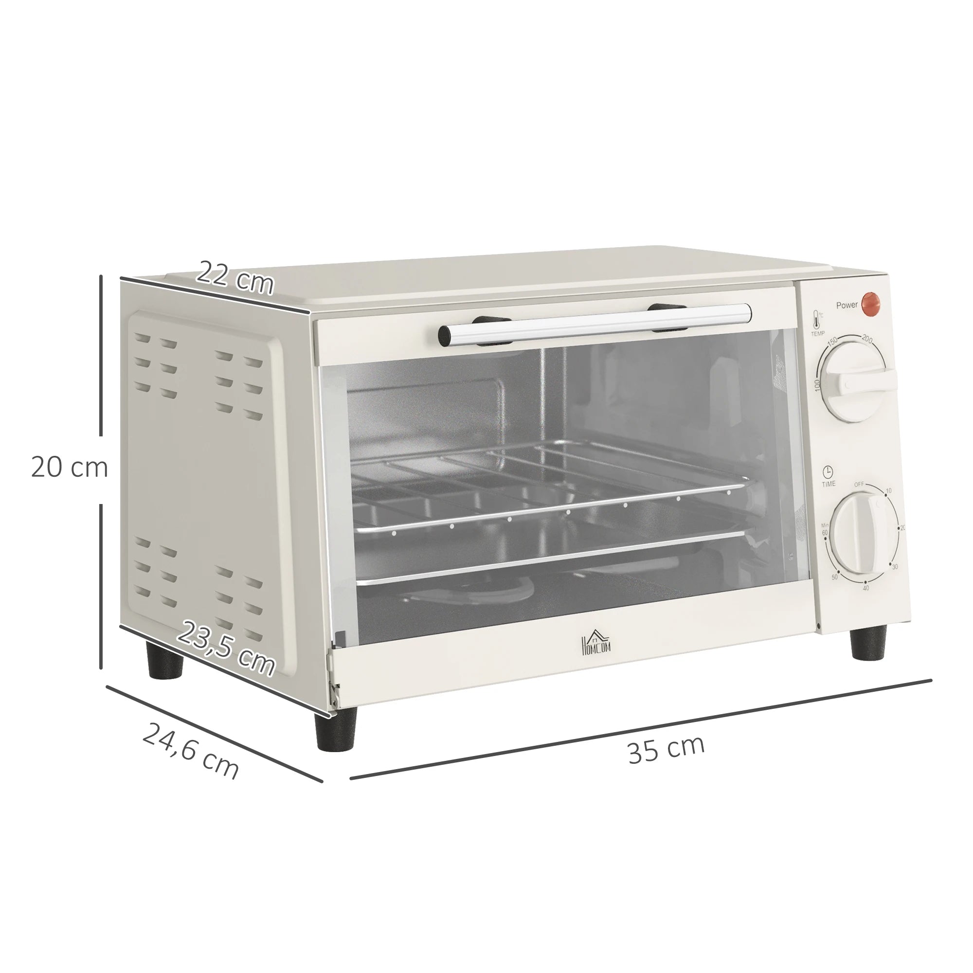 Homcom Mini Oven 9L Mini Oven with Baking Tray, Grill Rack, 100 ° C-230 ° C Stainless Steel