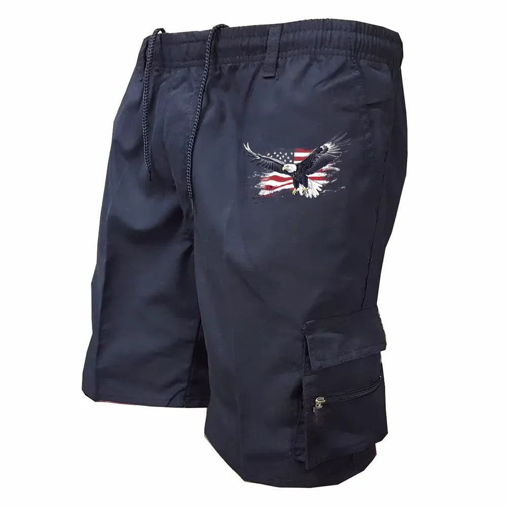 American Flag Printed Cargo Shorts Independence Day Eagle Shorts