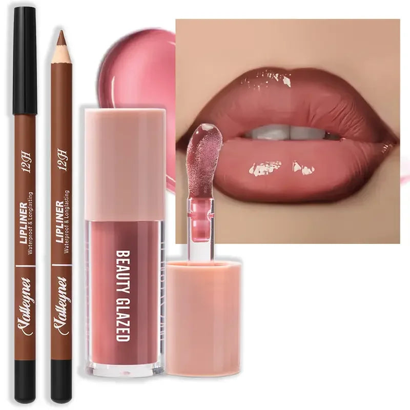 2pcs Waterproof Long-Lasting Matte Lip Makeup Set - Lip Liner & Glaze Combo with Pencil Texture