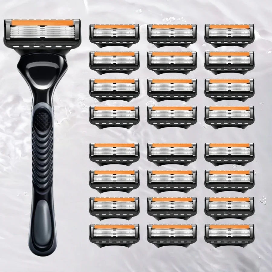 High Quality Men's Manual Safety Shaver with Handle Offered, 4 German 5 Layer Stainless Steel Shaver Blades