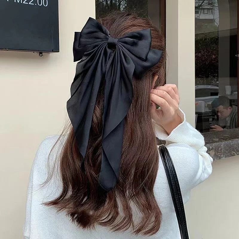 Solid Color Bow Ribbon Hair Clip New Women Large Bowknot Barrettes