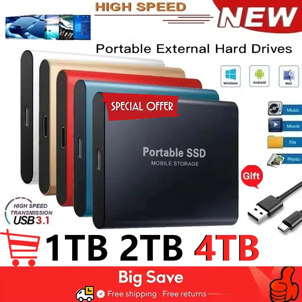 16TB External Solid State Drive Portable SSD USB 3.1 Type-C High-Speed Data Transfer Secure Storage for Important Files
