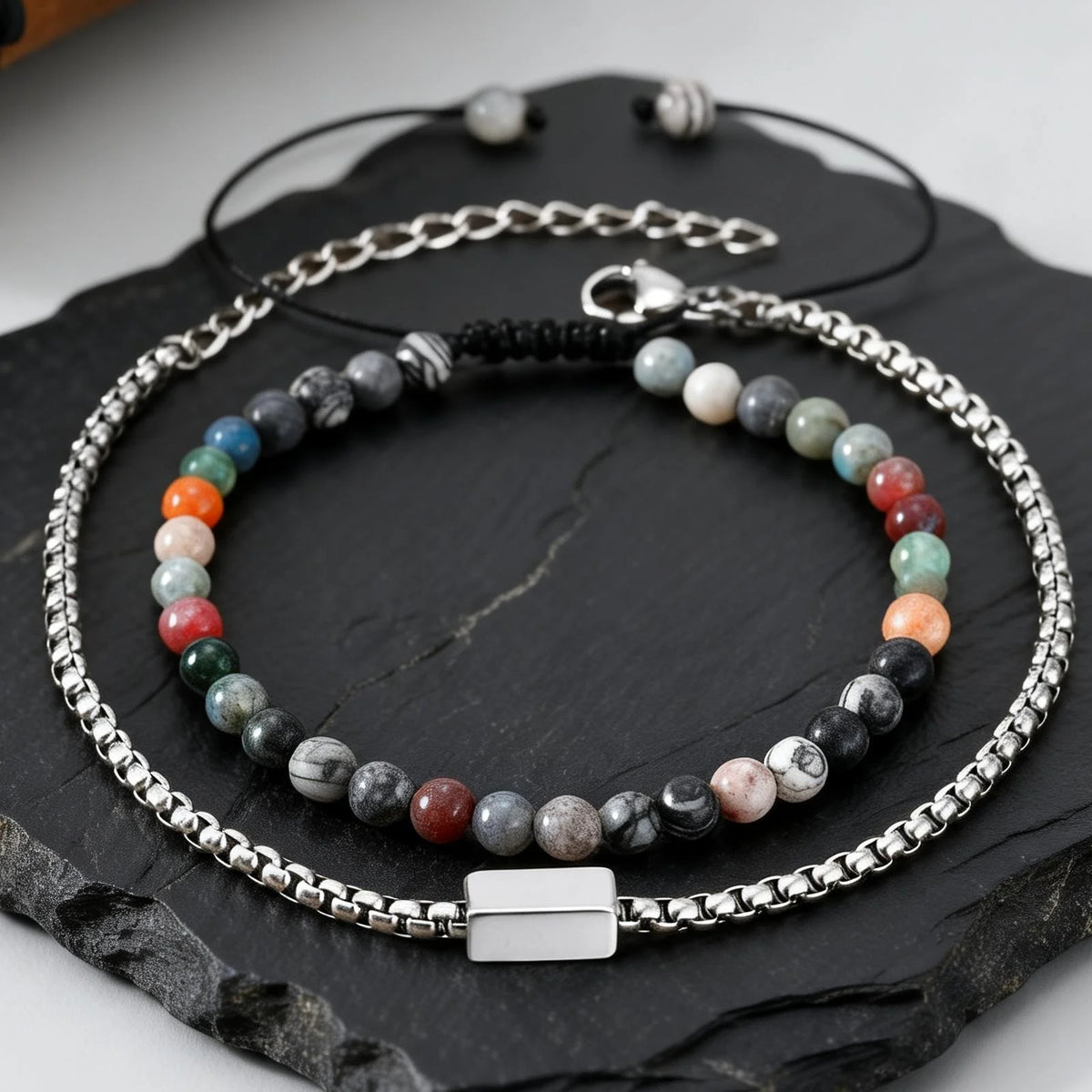 2pcs Bracelet for Men Boys,Adjustable Woven 4mm