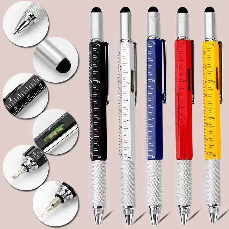 7 In1 Multifunction Ballpoint Pen with Modern Handheld Tool Measure Technical Ruler Screen Stylus Screwdriver Touch Spirit Level