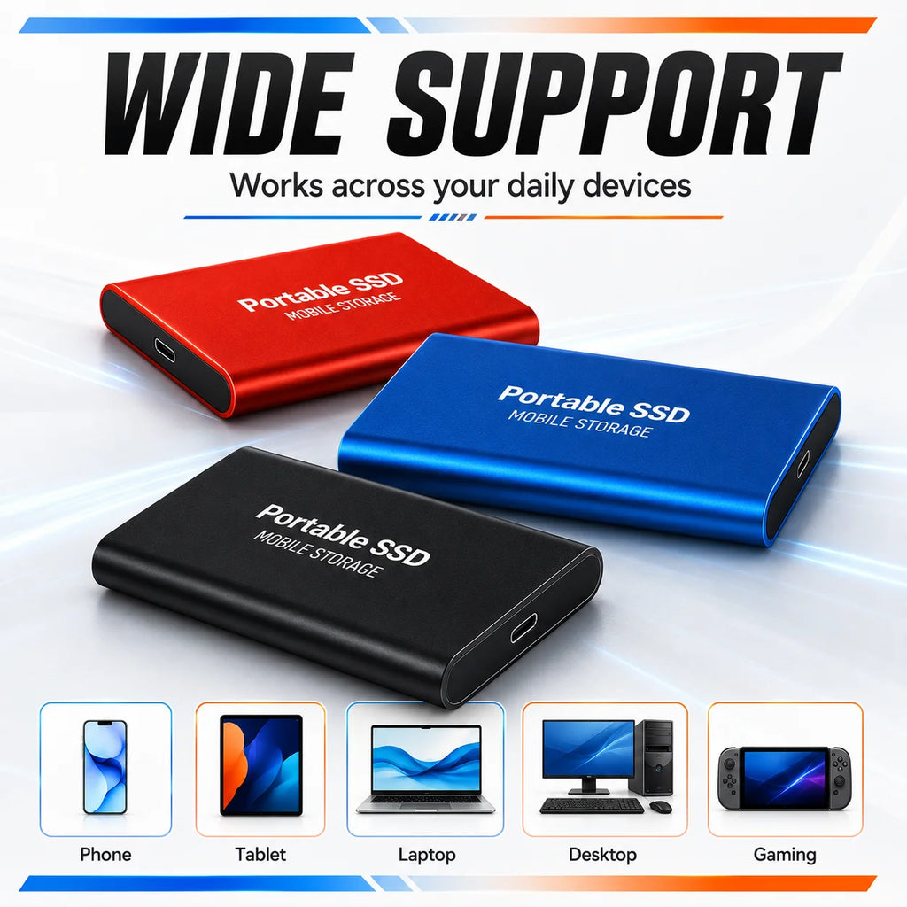 1TB Portable SSD 2TB External Hard Drive USB 3.1 High Speed Mobile Data Storage