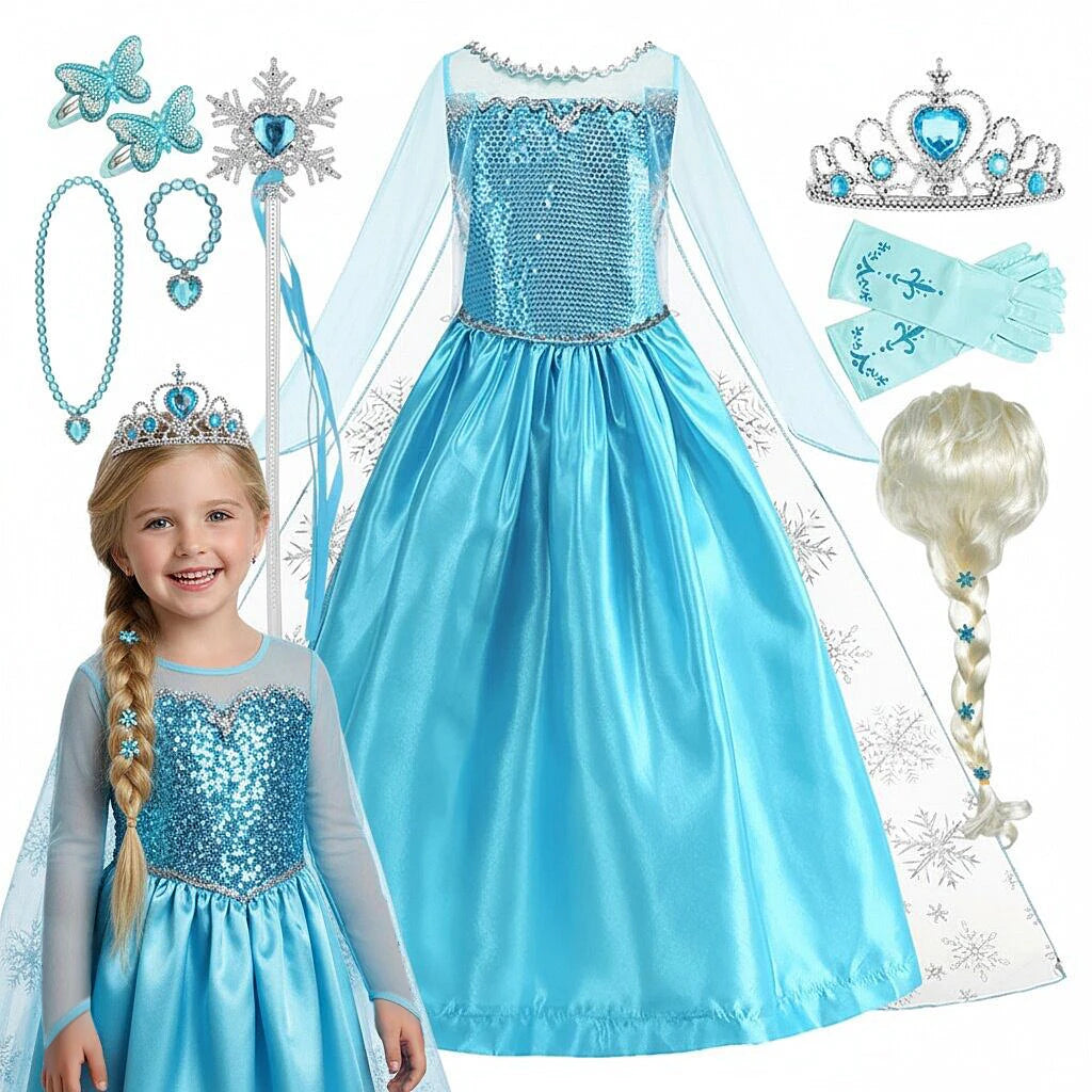 2026 Vestidos Snow Queen Princess Dress Girls