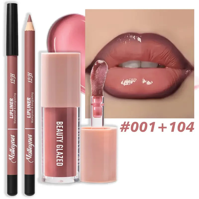 2pcs Waterproof Long-Lasting Matte Lip Makeup Set - Lip Liner & Glaze Combo with Pencil Texture