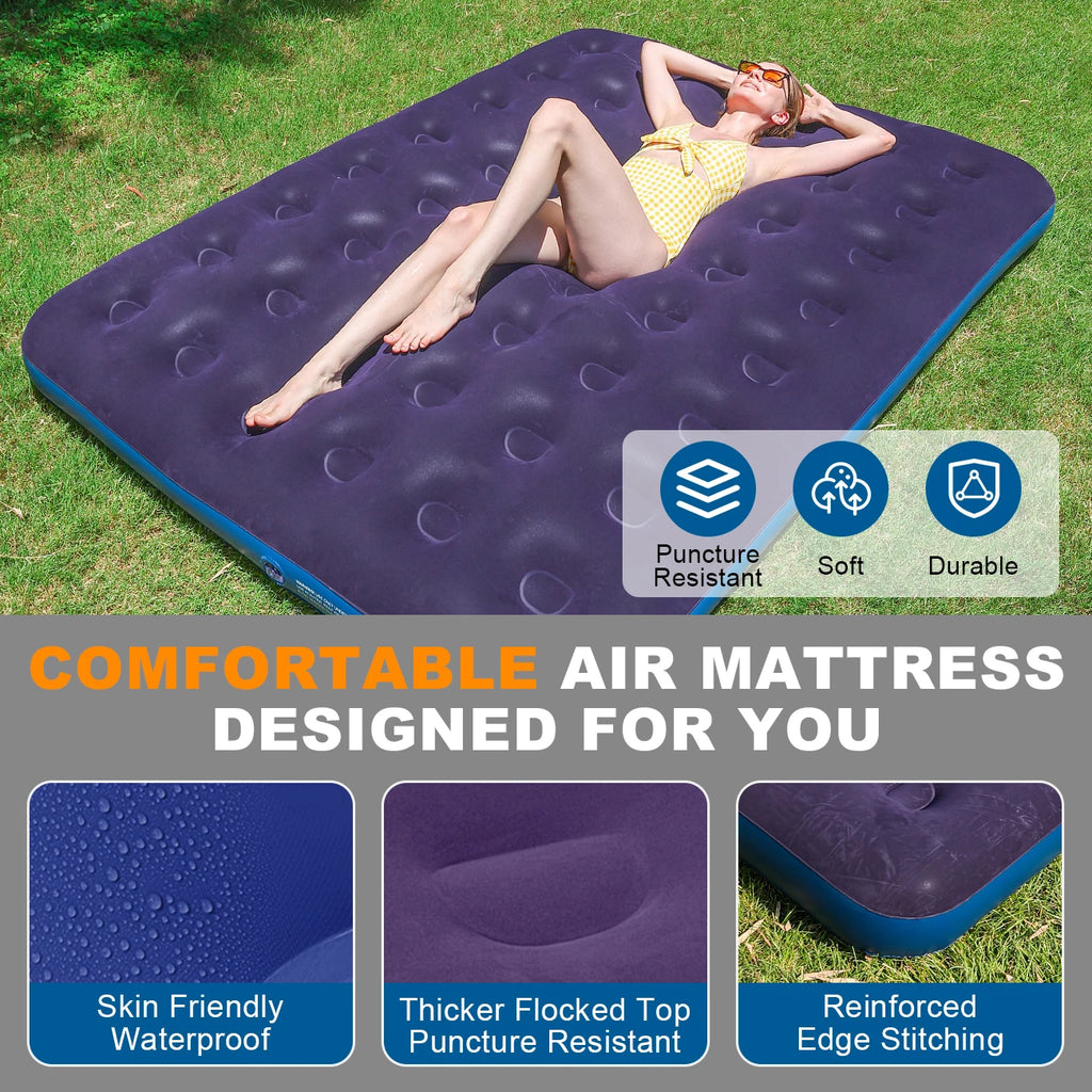 Twin Size Air Mattress Inflatable Bed, Blow Up Mattress Camping Sleeping Pad ， Standard Downy Air Mattress，300lb Weight Capacity