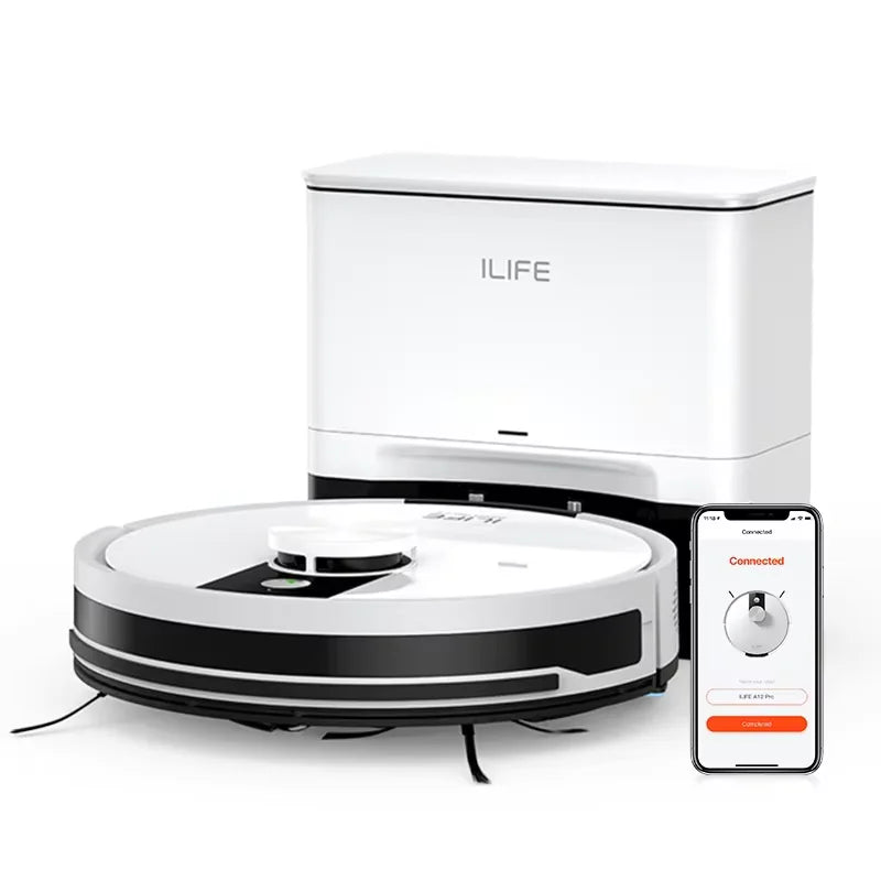 ILIFE A12 Pro Robot Vacuum and Mop Combo, Self Emptying Station for 60 Days, LiDAR Navigation, Home Mapping, No-Go Zones, 2.4G WiFi/App/Alexa/Remote Control, for Hard Floors