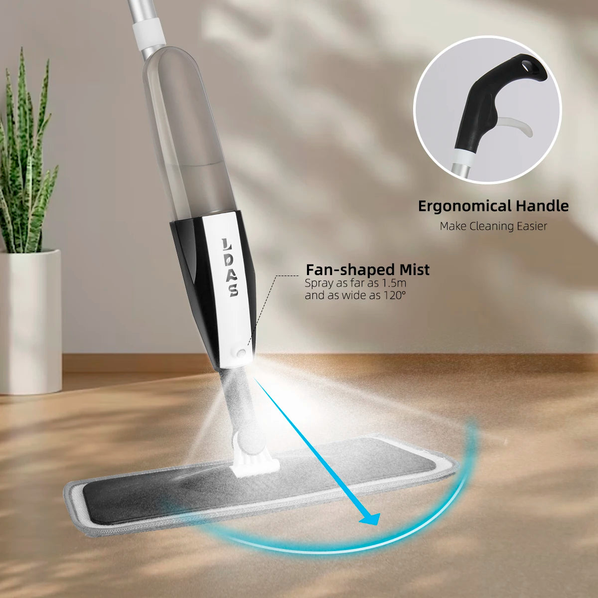 DARIS Spray Mop, 360ml Bottle, 3 Microfiber Mop Pads, Scraper, Mop Clip, Wet and Dry Use,