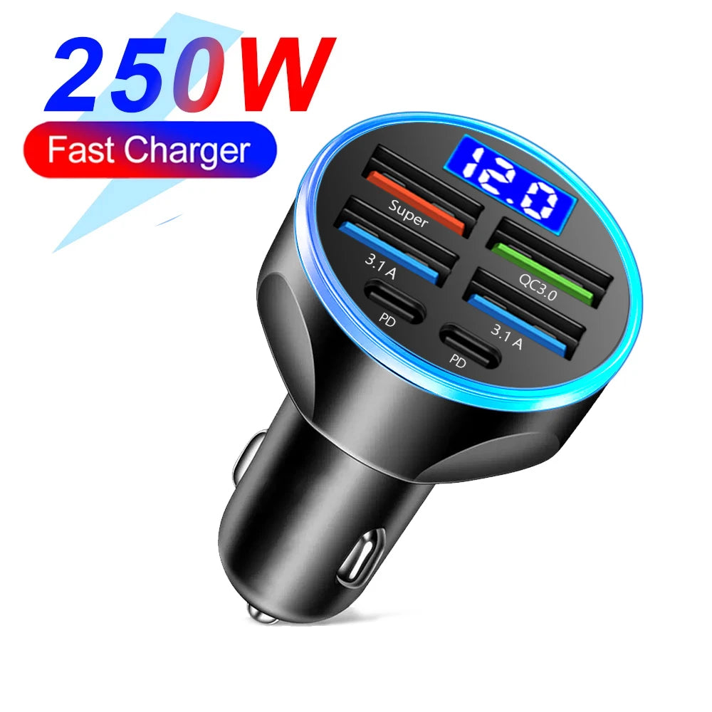 200W Car Charger QC3.0 Type-C Quick Charge Transparent Case PD