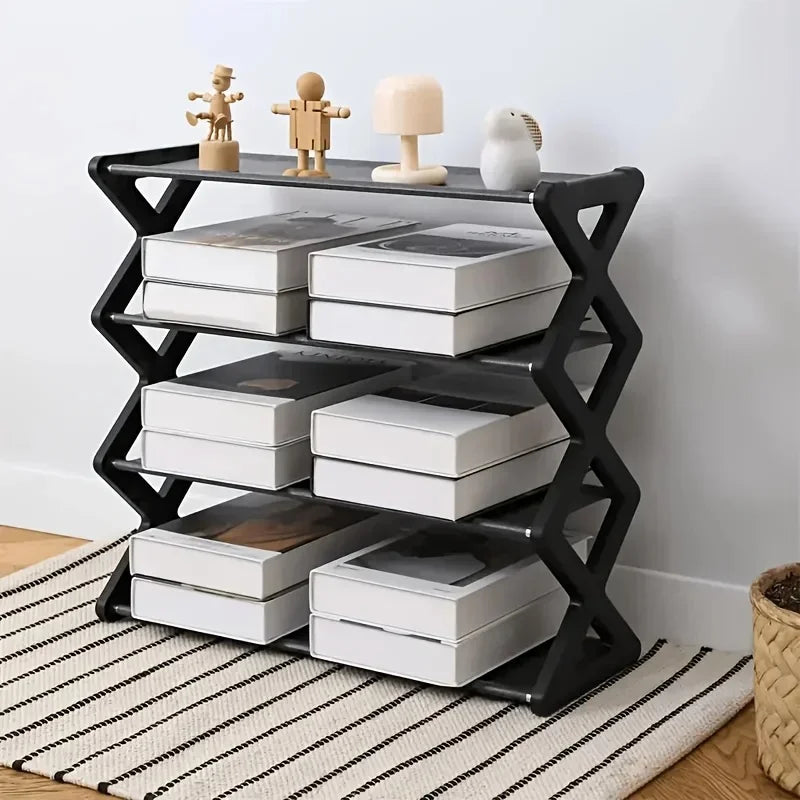 4-Tier X-Type Space Saving Shoe Rack, Solid Color Easy Assembly