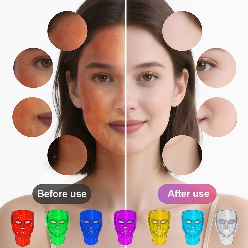 Wireless 7 Color Photon Face Neck Mask Red Light Anti Wrinkle