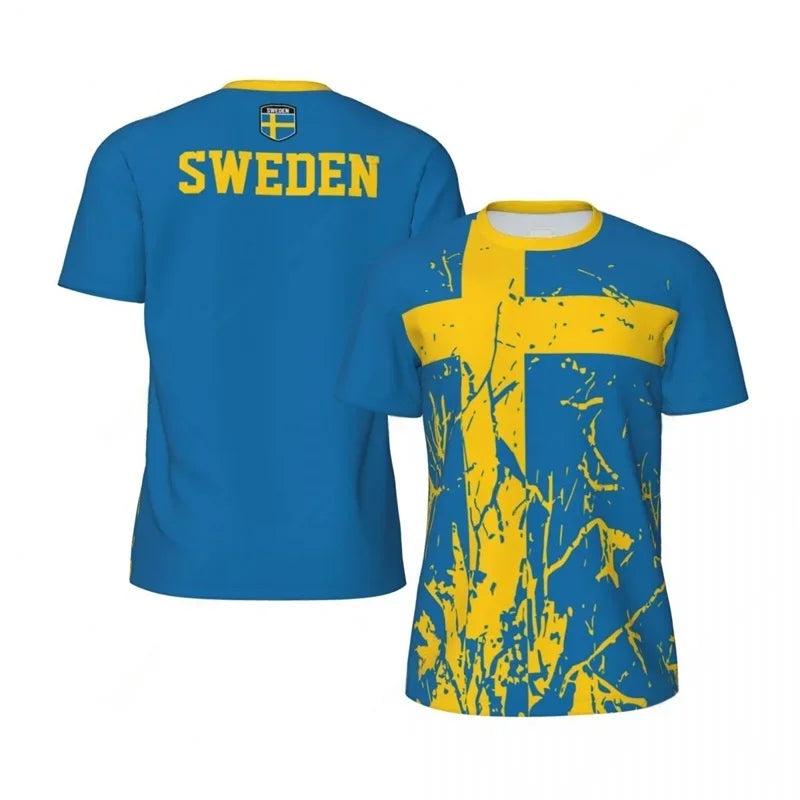 Sweden Football T-Shirt For Men 3D Printed Loose Tshirt Fashion Short Sleeve Round Neck Tees Tops Summer Sports Soccer T Shirts