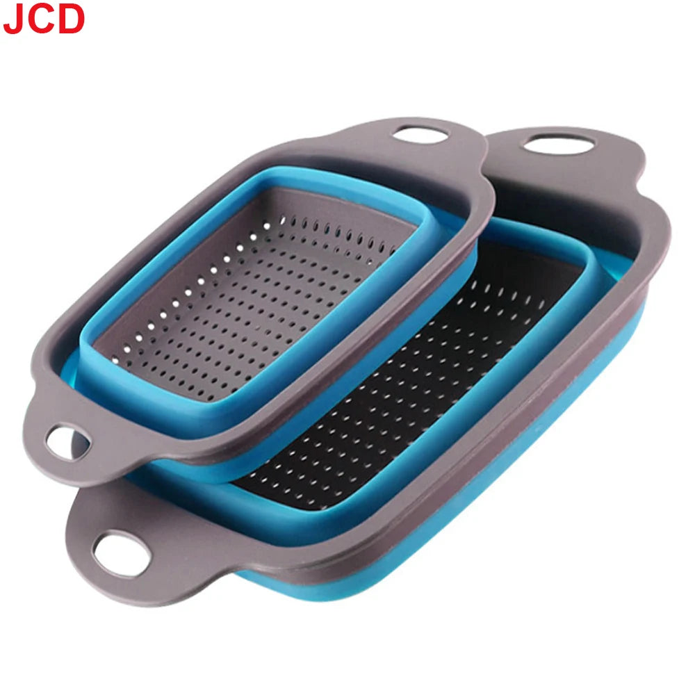 JCD 1pcs Fruit Vegetable Washing Basket Foldable Strainer Silicone Colander Dish Collapsible Drainer Filter Kitchen Storage Tool
