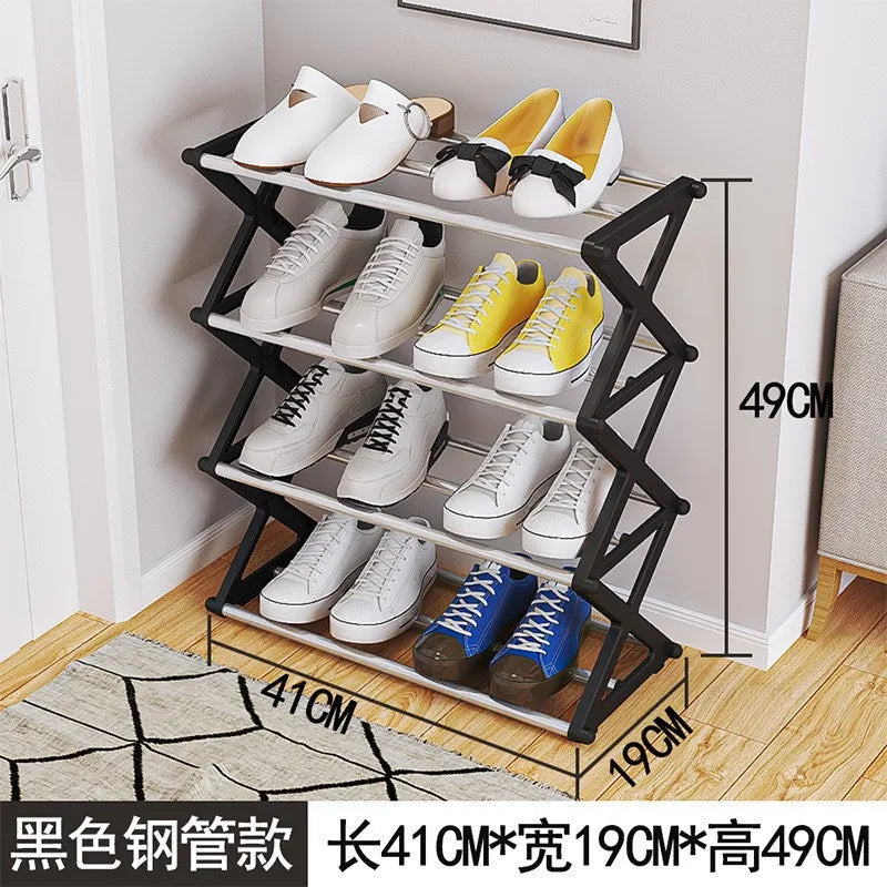 4-Tier X-Type Space Saving Shoe Rack, Solid Color Easy Assembly