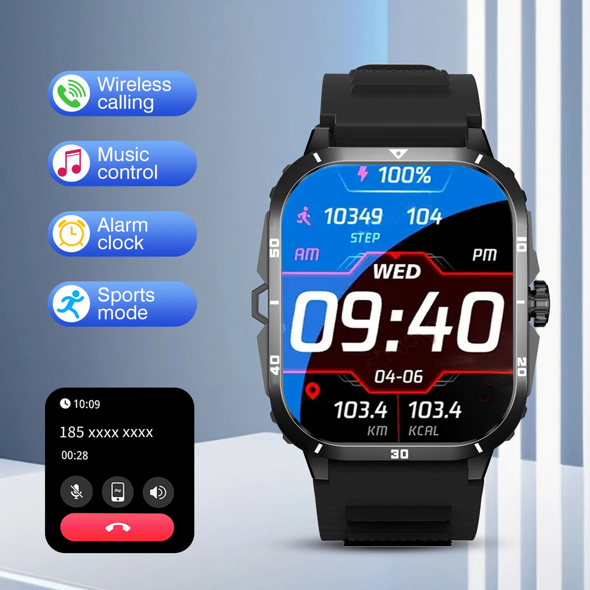 Outdoor Men'S Smart Watch 2.01 Inch Full Touch Screen Display, Wireless Call, Multiple Sports Modes