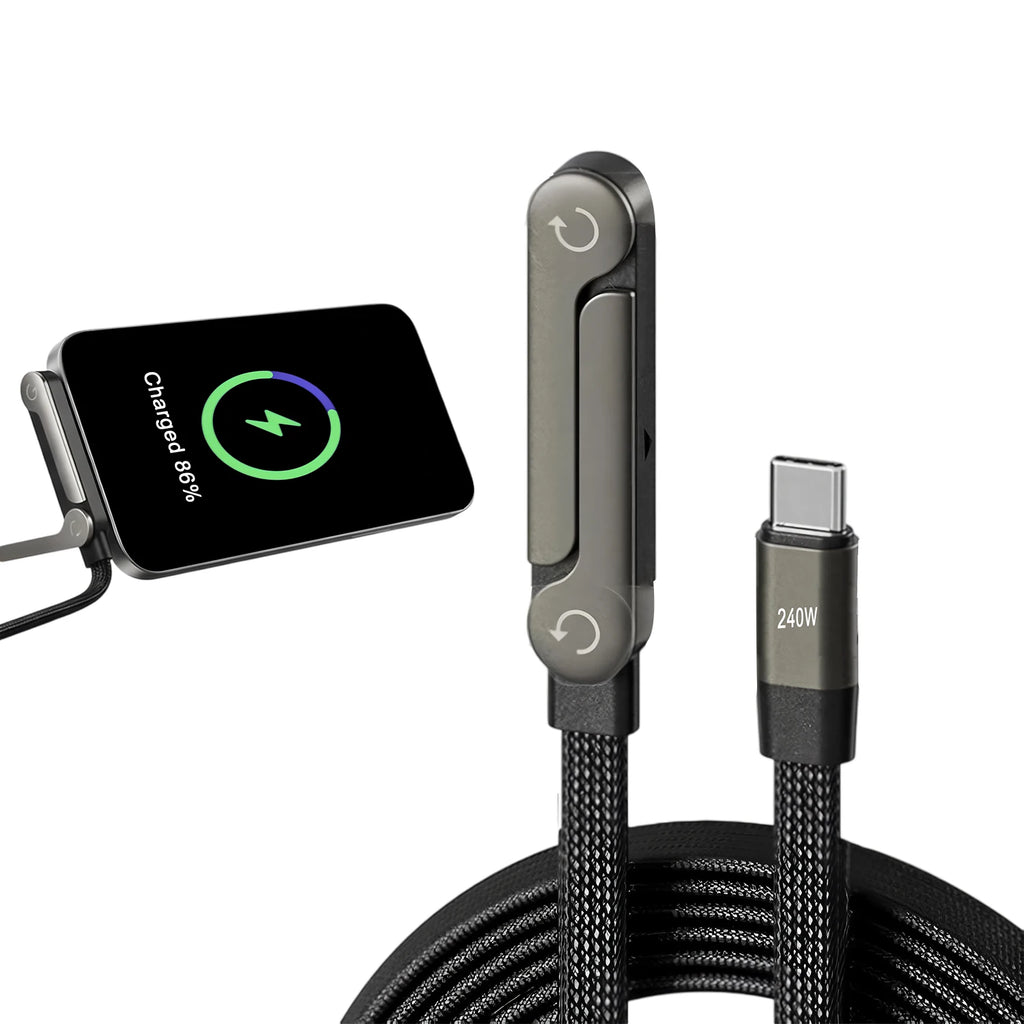 240W PD 2-in-1 Fast Charging Cable with Foldable Phone Holder Stand for iPhone Samsung Xiaomi