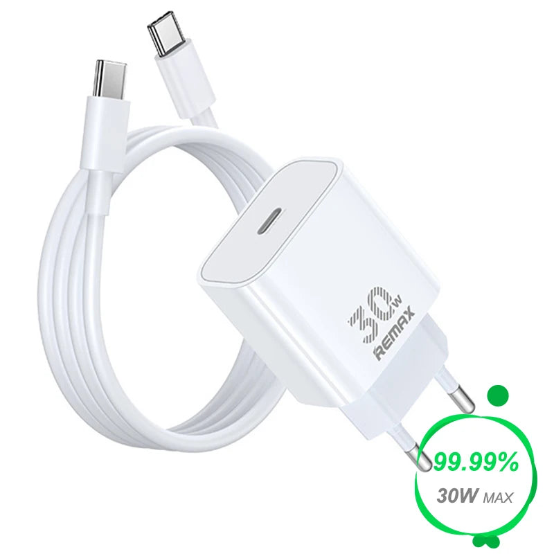 30W PD Fast Charger USB C Type C Wall Adapter With 1M 2M Cable Fast Charging For iPhone 16 15 14 Samsung Google Pixel Travel Cha