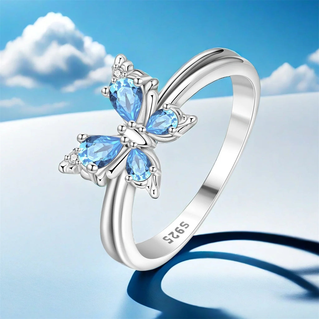 Original Design Sparkling Zircon Butterfly Ring 925 Sterling Silver Elegant Fine Jewelry for Women Wedding Daily Party Gifts