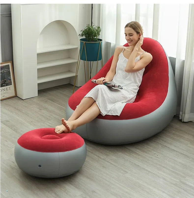 PVC Flocking Inflatable Lazy Sofa, Foldable Portable Air Lounge